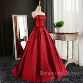 Beautiful Satin Scoop Floor Length Ball Semi Formal Prom Dress , Dark Red Sweet 16 Gown